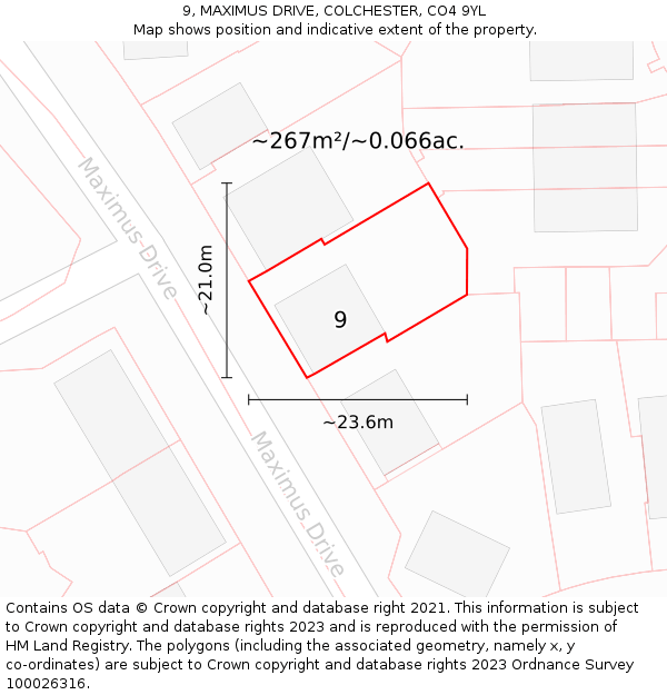 9, MAXIMUS DRIVE, COLCHESTER, CO4 9YL: Plot and title map