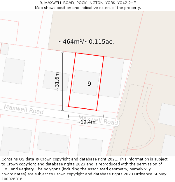 9, MAXWELL ROAD, POCKLINGTON, YORK, YO42 2HE: Plot and title map