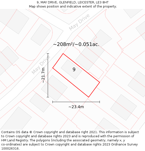 9, MAY DRIVE, GLENFIELD, LEICESTER, LE3 8HT: Plot and title map