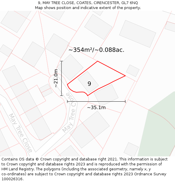9, MAY TREE CLOSE, COATES, CIRENCESTER, GL7 6NQ: Plot and title map