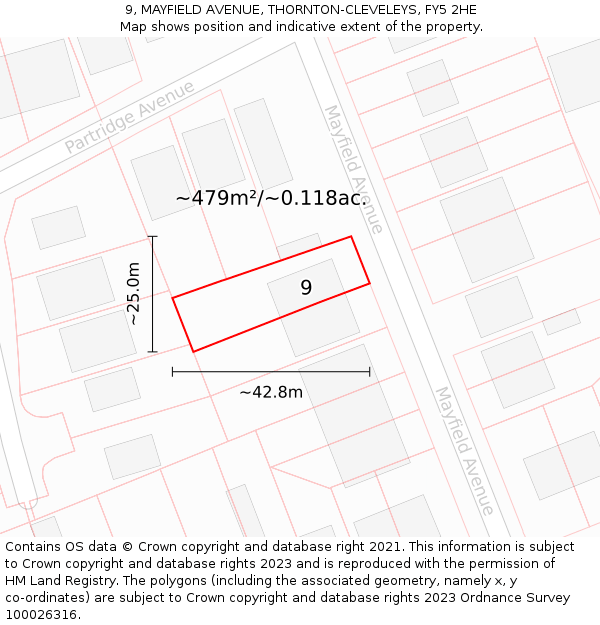 9, MAYFIELD AVENUE, THORNTON-CLEVELEYS, FY5 2HE: Plot and title map