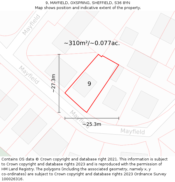 9, MAYFIELD, OXSPRING, SHEFFIELD, S36 8YN: Plot and title map