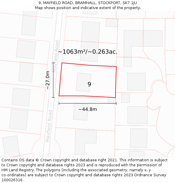 9, MAYFIELD ROAD, BRAMHALL, STOCKPORT, SK7 1JU: Plot and title map