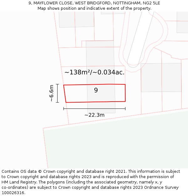 9, MAYFLOWER CLOSE, WEST BRIDGFORD, NOTTINGHAM, NG2 5LE: Plot and title map