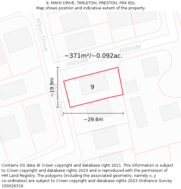 9, MAYO DRIVE, TARLETON, PRESTON, PR4 6DL: Plot and title map