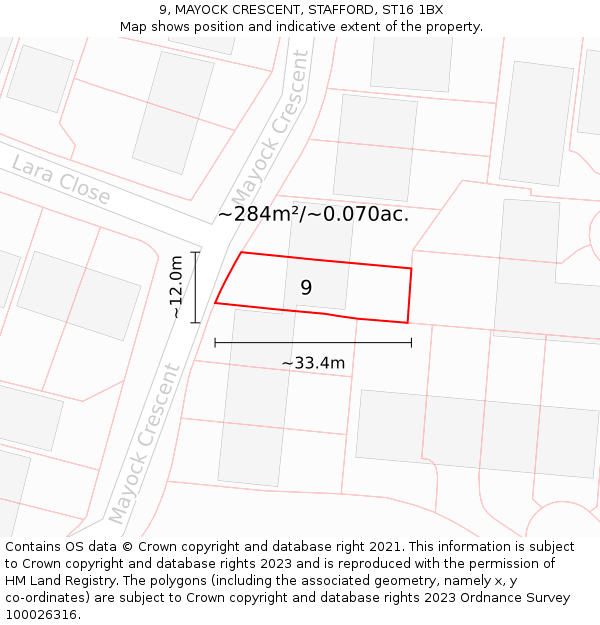 9, MAYOCK CRESCENT, STAFFORD, ST16 1BX: Plot and title map