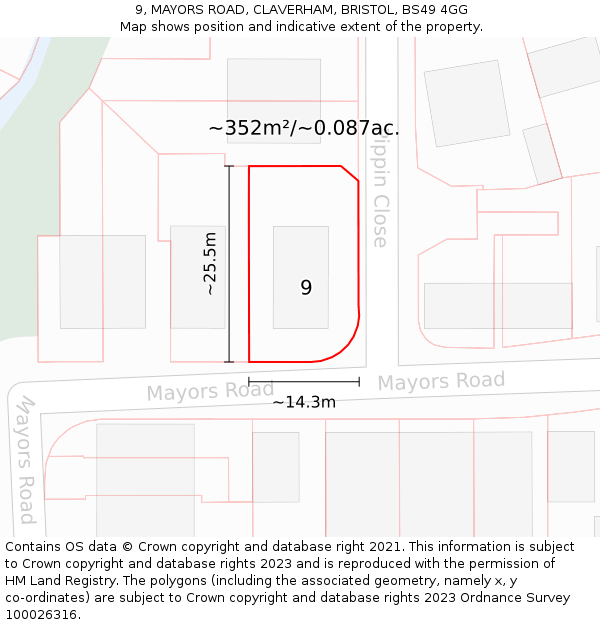 9, MAYORS ROAD, CLAVERHAM, BRISTOL, BS49 4GG: Plot and title map