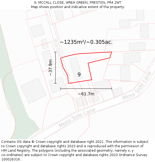 9, MCCALL CLOSE, WREA GREEN, PRESTON, PR4 2WT: Plot and title map