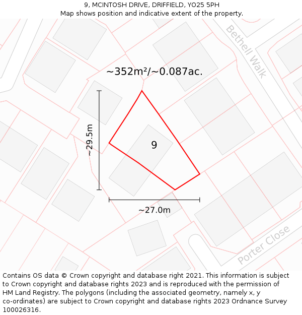 9, MCINTOSH DRIVE, DRIFFIELD, YO25 5PH: Plot and title map
