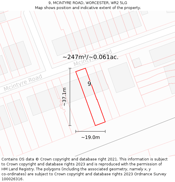9, MCINTYRE ROAD, WORCESTER, WR2 5LG: Plot and title map