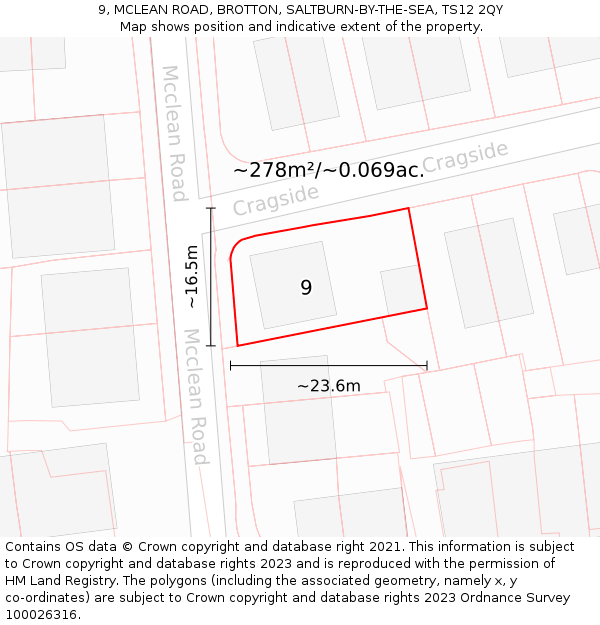 9, MCLEAN ROAD, BROTTON, SALTBURN-BY-THE-SEA, TS12 2QY: Plot and title map