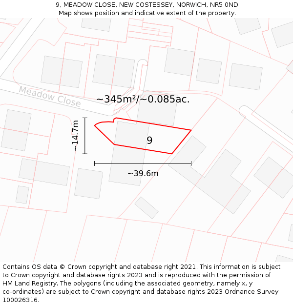 9, MEADOW CLOSE, NEW COSTESSEY, NORWICH, NR5 0ND: Plot and title map