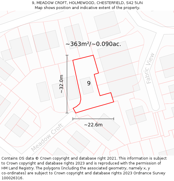 9, MEADOW CROFT, HOLMEWOOD, CHESTERFIELD, S42 5UN: Plot and title map
