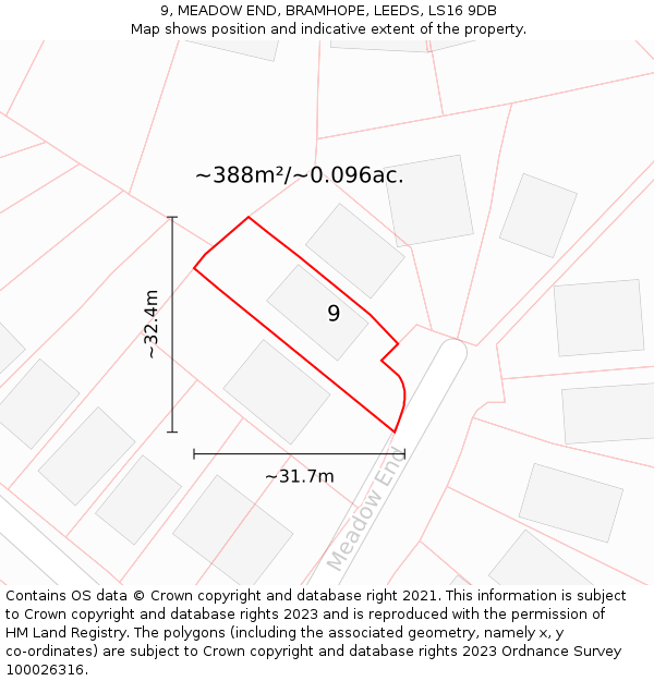 9, MEADOW END, BRAMHOPE, LEEDS, LS16 9DB: Plot and title map