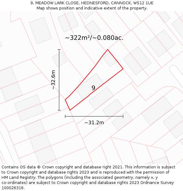 9, MEADOW LARK CLOSE, HEDNESFORD, CANNOCK, WS12 1UE: Plot and title map