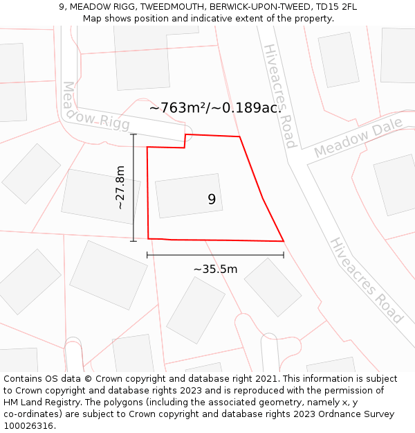 9, MEADOW RIGG, TWEEDMOUTH, BERWICK-UPON-TWEED, TD15 2FL: Plot and title map