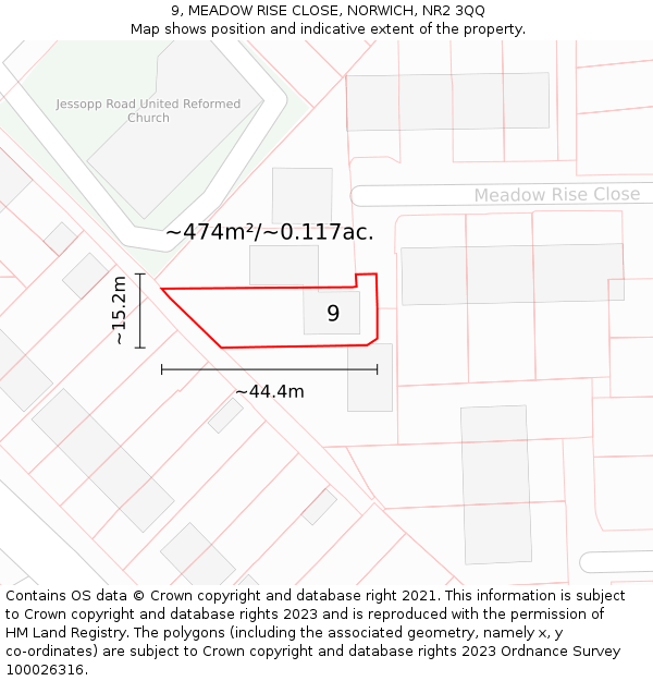 9, MEADOW RISE CLOSE, NORWICH, NR2 3QQ: Plot and title map