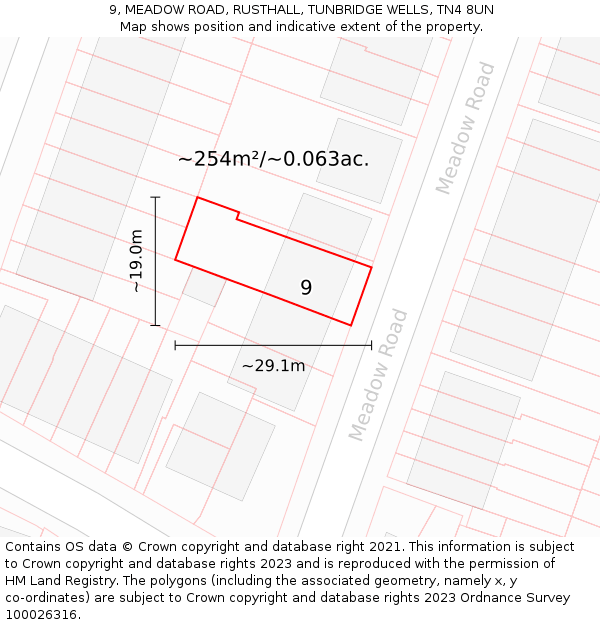 9, MEADOW ROAD, RUSTHALL, TUNBRIDGE WELLS, TN4 8UN: Plot and title map