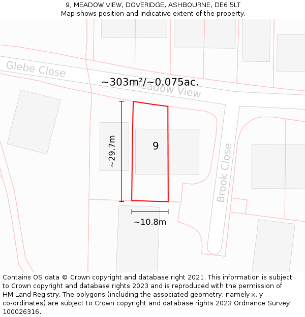 9, MEADOW VIEW, DOVERIDGE, ASHBOURNE, DE6 5LT: Plot and title map
