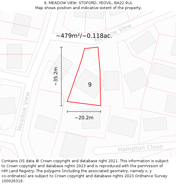 9, MEADOW VIEW, STOFORD, YEOVIL, BA22 9UL: Plot and title map