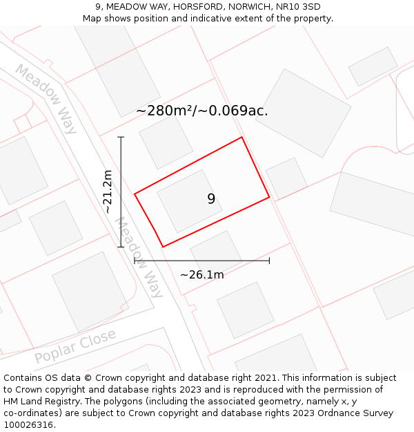 9, MEADOW WAY, HORSFORD, NORWICH, NR10 3SD: Plot and title map