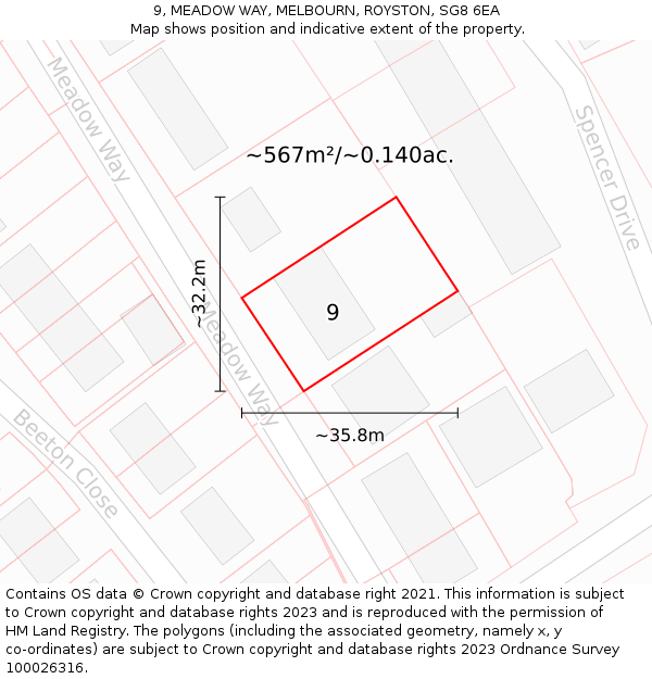 9, MEADOW WAY, MELBOURN, ROYSTON, SG8 6EA: Plot and title map