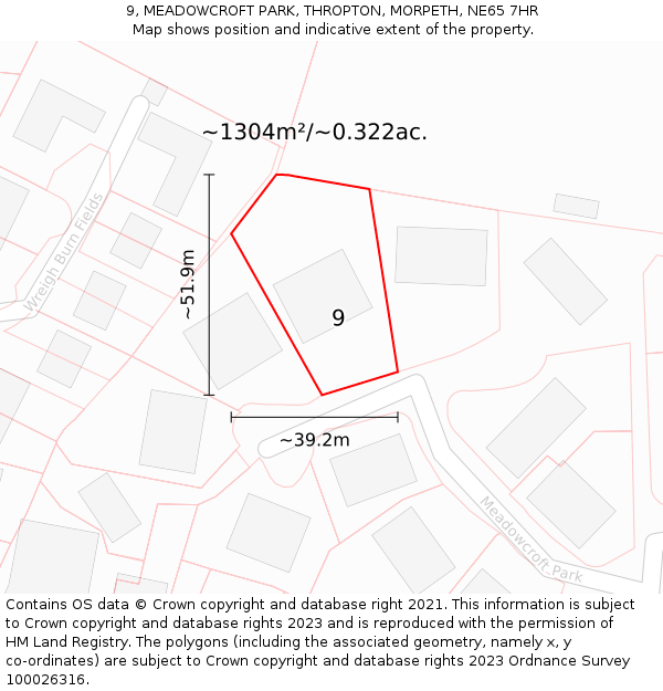 9, MEADOWCROFT PARK, THROPTON, MORPETH, NE65 7HR: Plot and title map
