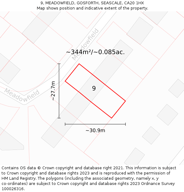 9, MEADOWFIELD, GOSFORTH, SEASCALE, CA20 1HX: Plot and title map