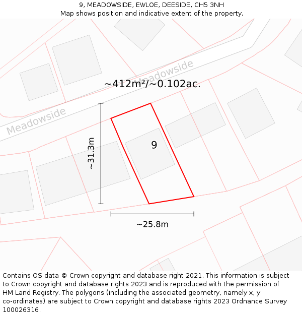9, MEADOWSIDE, EWLOE, DEESIDE, CH5 3NH: Plot and title map