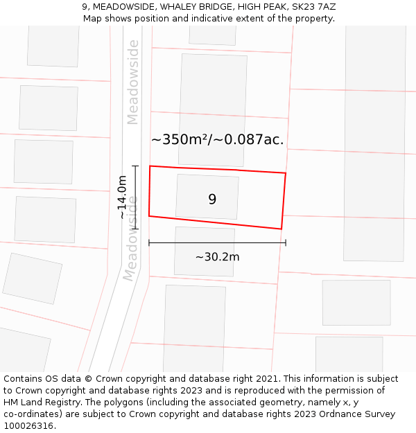 9, MEADOWSIDE, WHALEY BRIDGE, HIGH PEAK, SK23 7AZ: Plot and title map