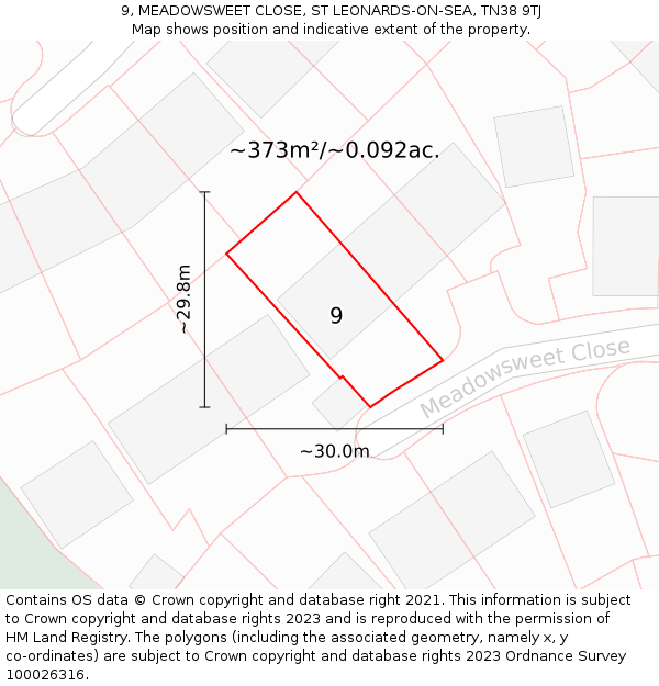 9, MEADOWSWEET CLOSE, ST LEONARDS-ON-SEA, TN38 9TJ: Plot and title map
