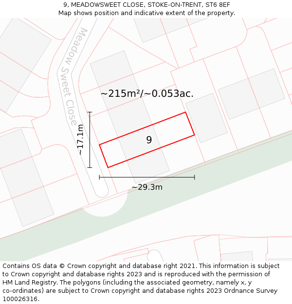 9, MEADOWSWEET CLOSE, STOKE-ON-TRENT, ST6 8EF: Plot and title map