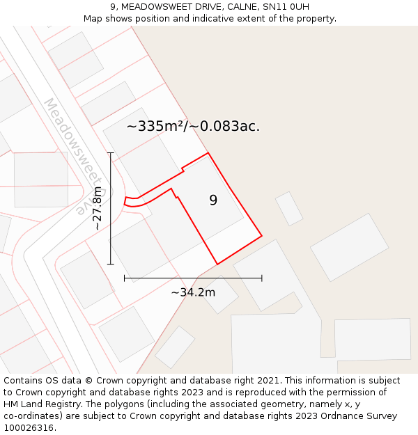9, MEADOWSWEET DRIVE, CALNE, SN11 0UH: Plot and title map