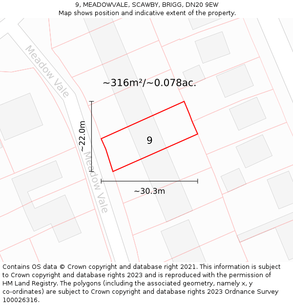 9, MEADOWVALE, SCAWBY, BRIGG, DN20 9EW: Plot and title map