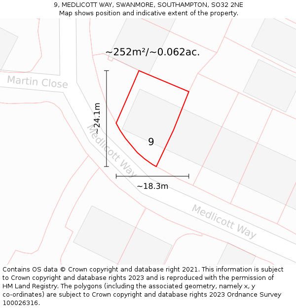 9, MEDLICOTT WAY, SWANMORE, SOUTHAMPTON, SO32 2NE: Plot and title map