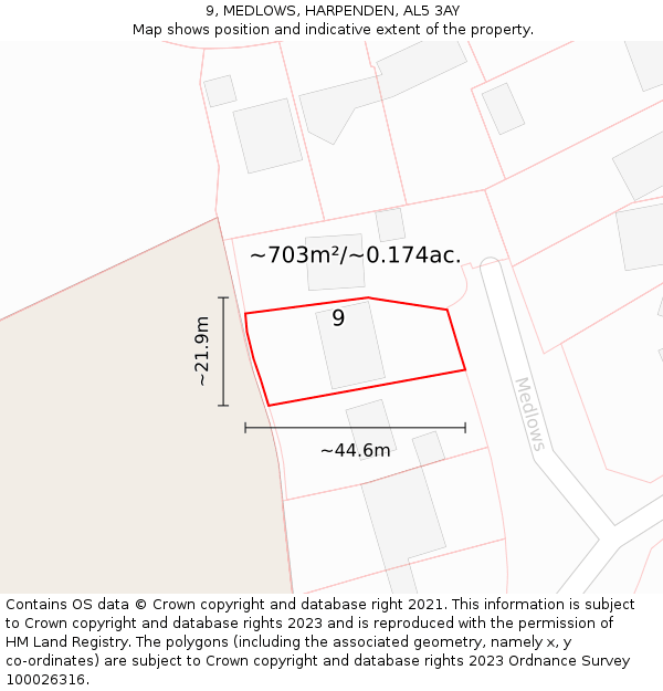 9, MEDLOWS, HARPENDEN, AL5 3AY: Plot and title map
