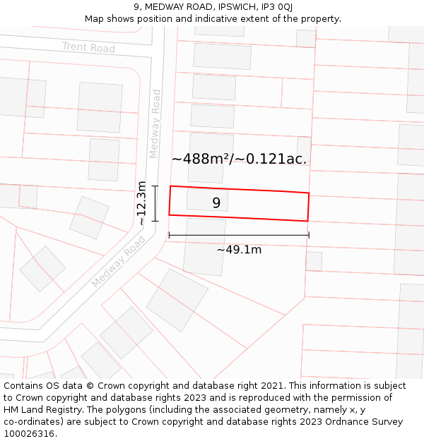 9, MEDWAY ROAD, IPSWICH, IP3 0QJ: Plot and title map