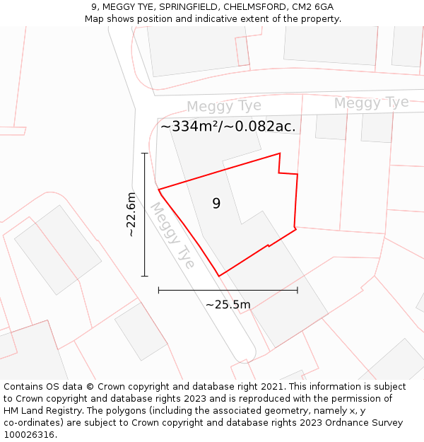 9, MEGGY TYE, SPRINGFIELD, CHELMSFORD, CM2 6GA: Plot and title map