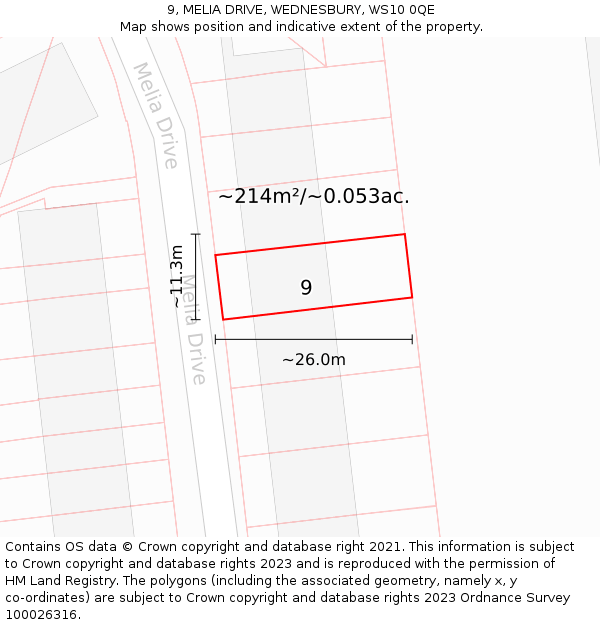 9, MELIA DRIVE, WEDNESBURY, WS10 0QE: Plot and title map