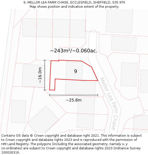 9, MELLOR LEA FARM CHASE, ECCLESFIELD, SHEFFIELD, S35 9TX: Plot and title map