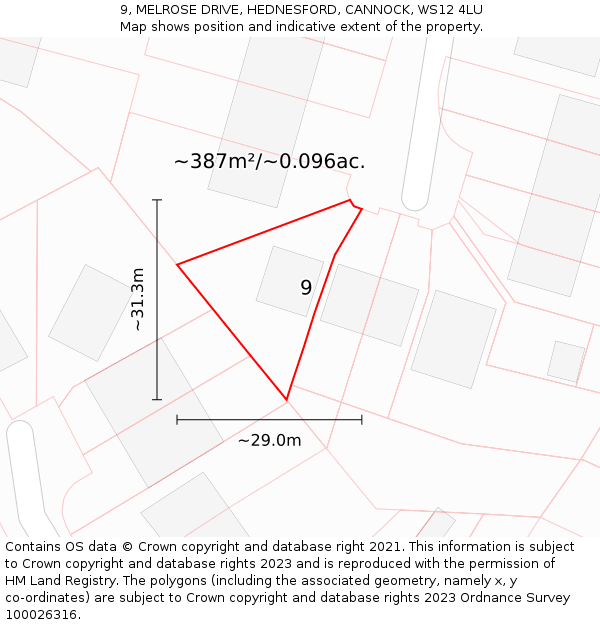 9, MELROSE DRIVE, HEDNESFORD, CANNOCK, WS12 4LU: Plot and title map