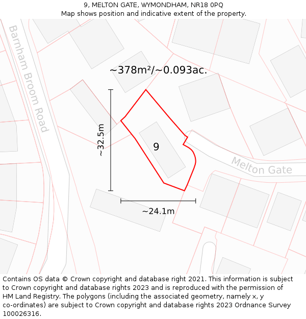 9, MELTON GATE, WYMONDHAM, NR18 0PQ: Plot and title map