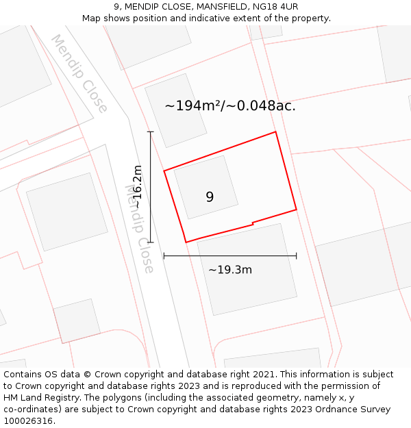 9, MENDIP CLOSE, MANSFIELD, NG18 4UR: Plot and title map