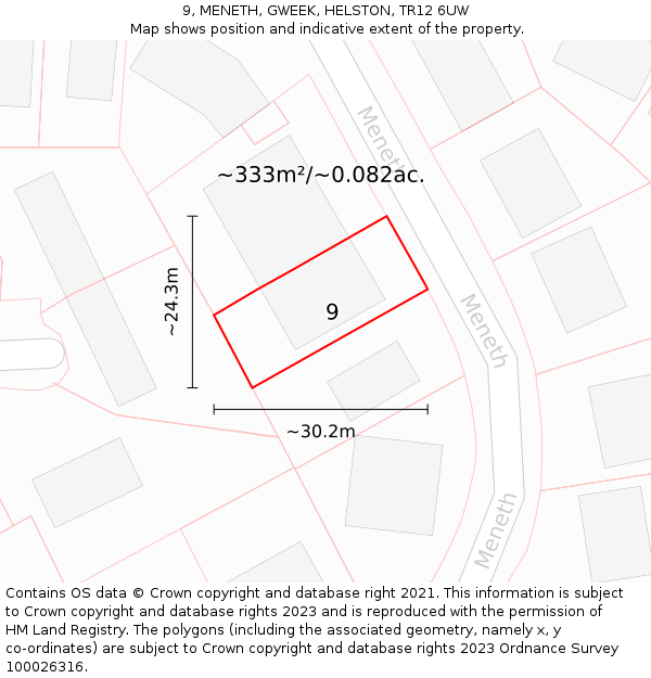 9, MENETH, GWEEK, HELSTON, TR12 6UW: Plot and title map