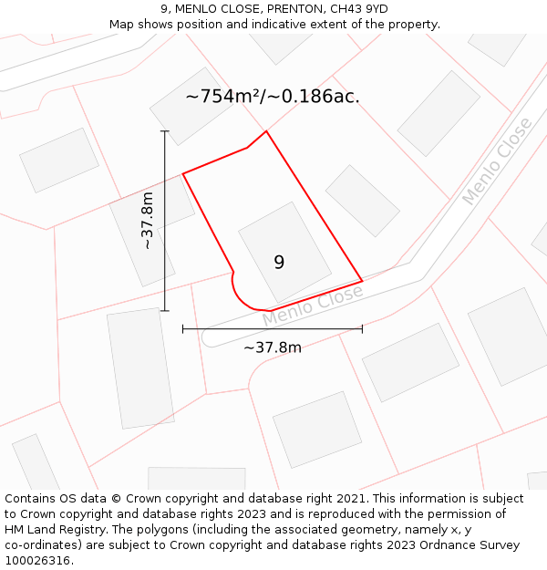 9, MENLO CLOSE, PRENTON, CH43 9YD: Plot and title map