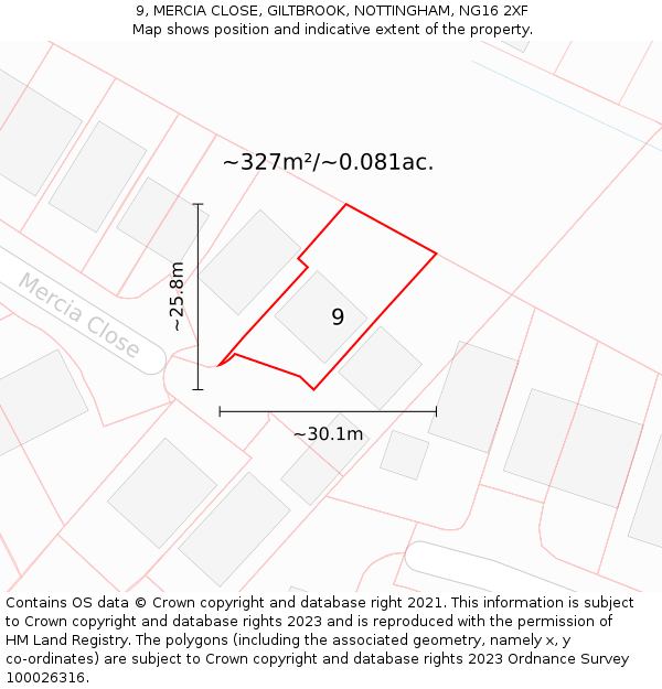 9, MERCIA CLOSE, GILTBROOK, NOTTINGHAM, NG16 2XF: Plot and title map