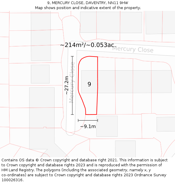 9, MERCURY CLOSE, DAVENTRY, NN11 9HW: Plot and title map