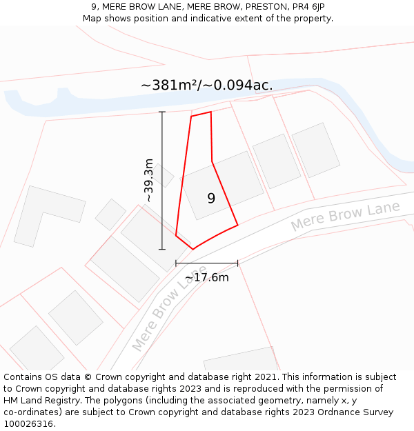 9, MERE BROW LANE, MERE BROW, PRESTON, PR4 6JP: Plot and title map