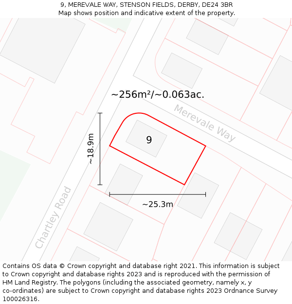 9, MEREVALE WAY, STENSON FIELDS, DERBY, DE24 3BR: Plot and title map