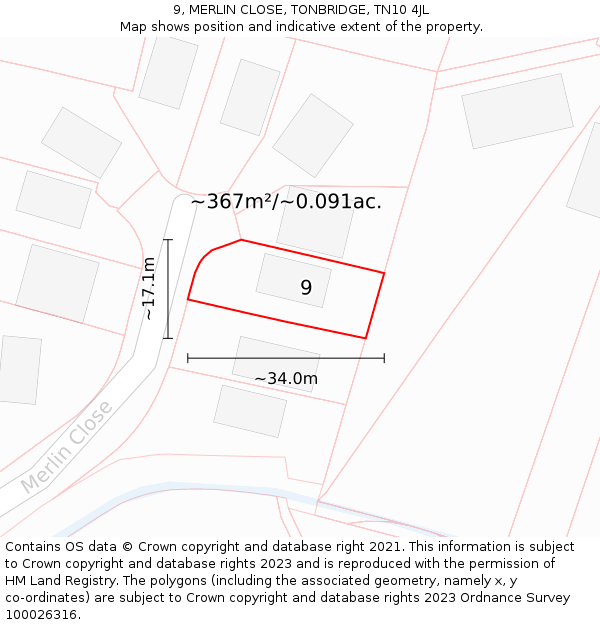 9, MERLIN CLOSE, TONBRIDGE, TN10 4JL: Plot and title map